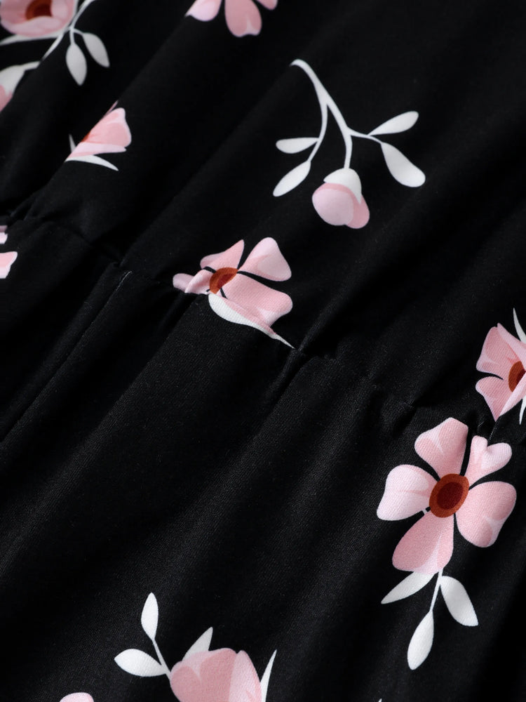 Combinaison dos nu à imprimé floral pour fille, noire