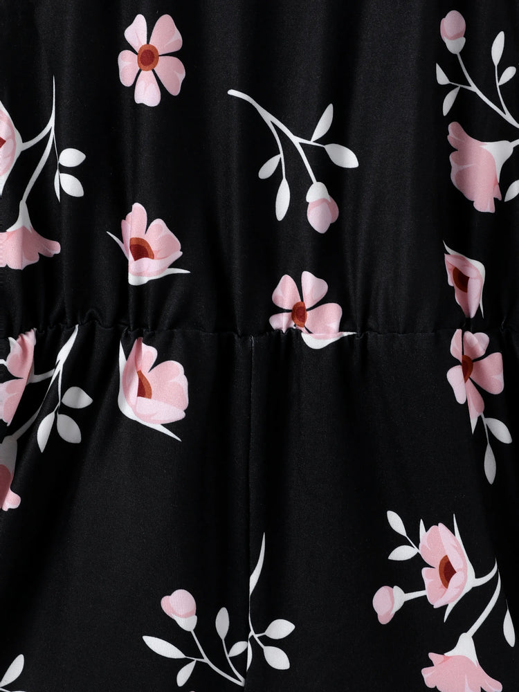 Combinaison dos nu à imprimé floral pour fille, noire