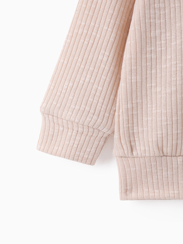 Pull à manches longues en tricot côtelé uni avec boutons pour bébé garçon/fille, couleur abricot
