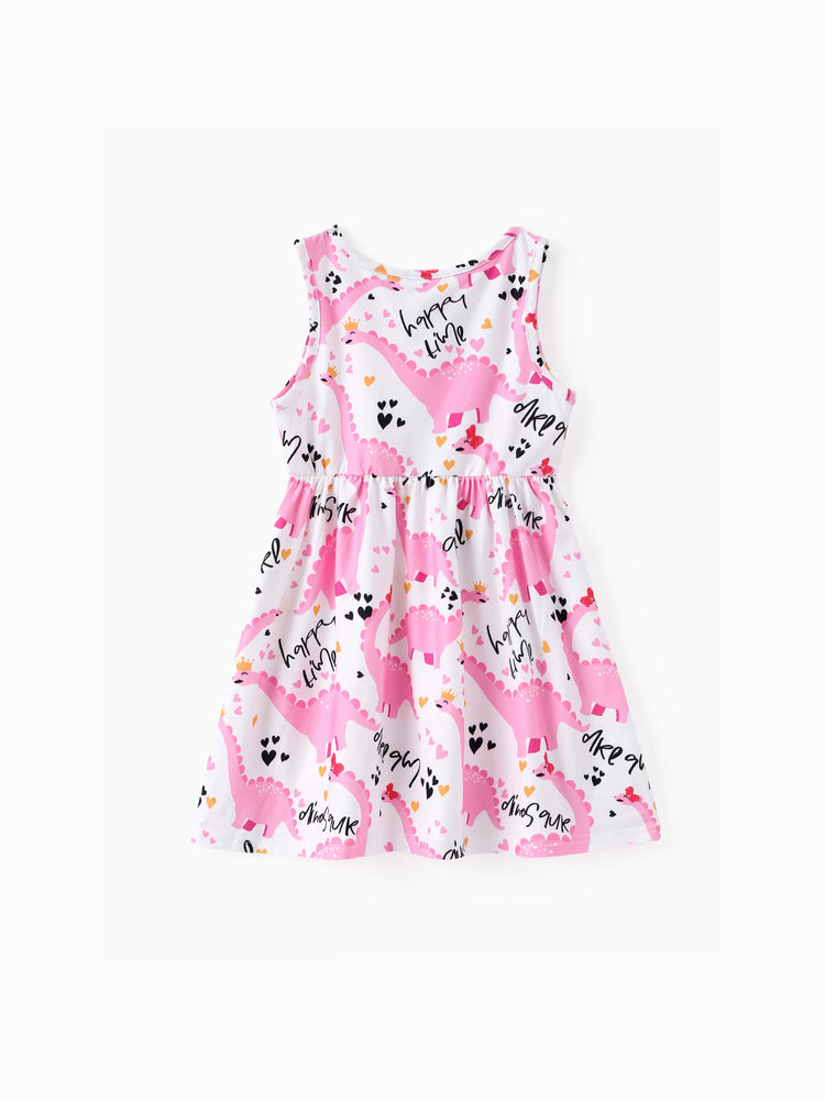 Toddler Girl Animal Dinosaur Print Sleeveless Dress Pink