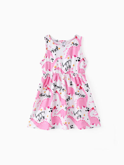 Toddler Girl Animal Dinosaur Print Sleeveless Dress Pink