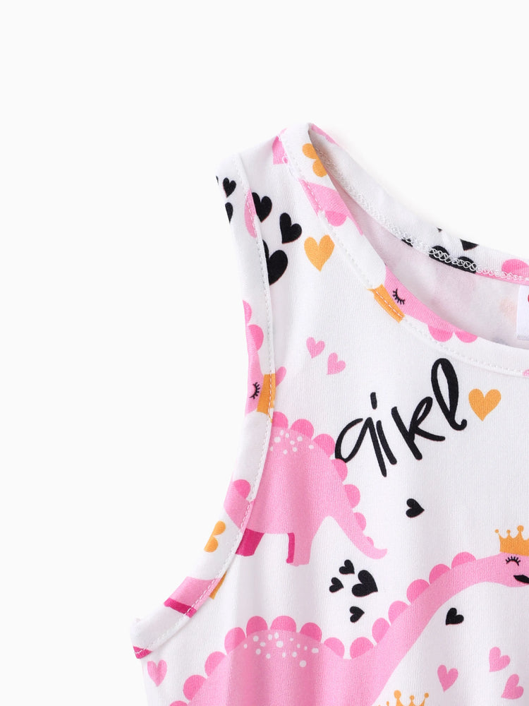 Toddler Girl Animal Dinosaur Print Sleeveless Dress Pink