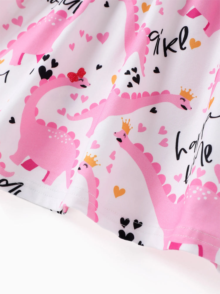 Toddler Girl Animal Dinosaur Print Sleeveless Dress Pink