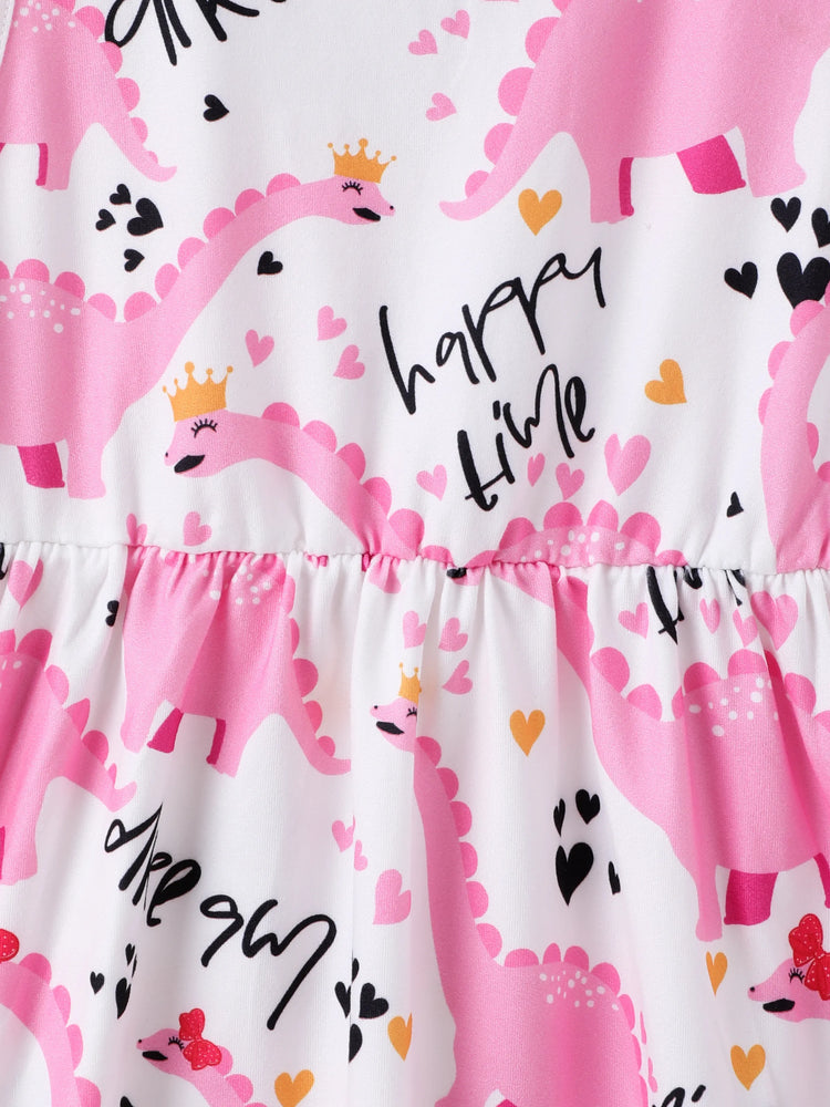 Toddler Girl Animal Dinosaur Print Sleeveless Dress Pink