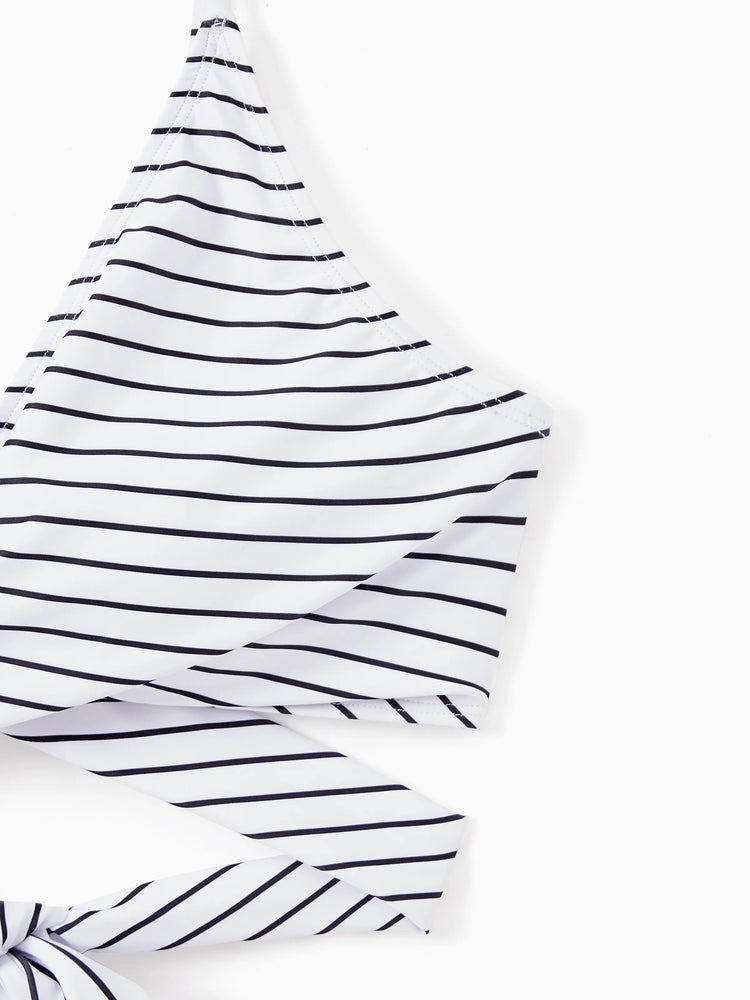 Maillot de bain deux pièces à cordon de serrage ou maillot de bain deux pièces à rayures croisées sur le devant (séchage rapide) vert