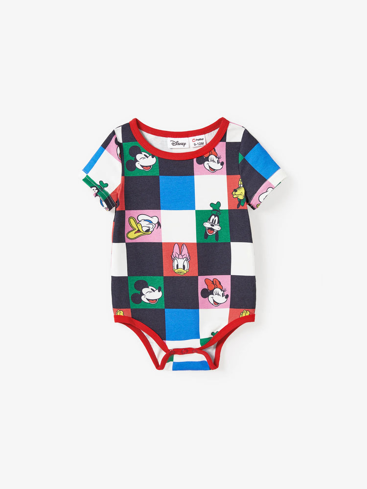 Mommy and Me Disney Mickey and Friends Family Matching Naia™ Colorful Checkered Pattern Top/Sleeveless Dress/Onesie Multi-color