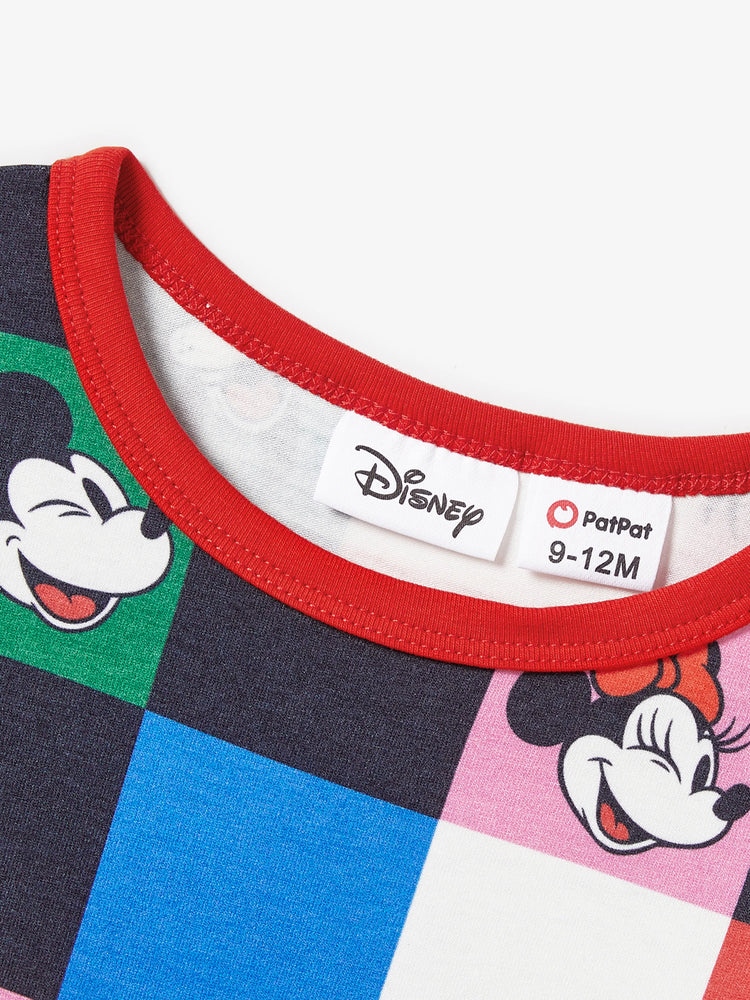 Disney Mickey and Friends Mommy and Me Family Matching Naia™ Colorful Checkered Pattern Top/Sleeveless Dress/Onesie Multi-color