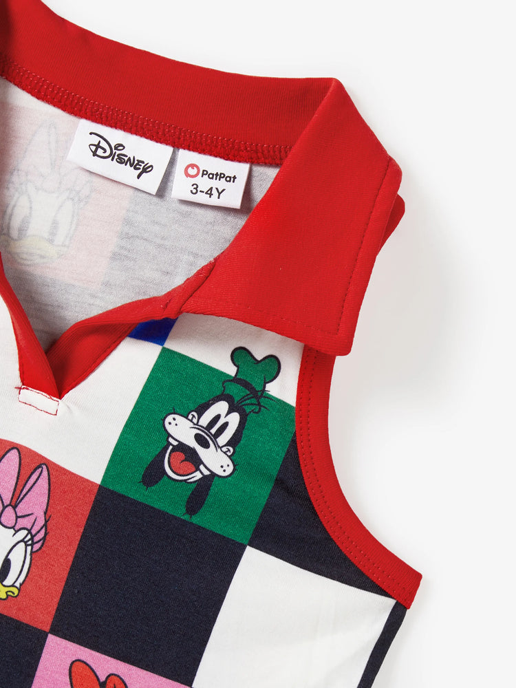 Mommy and Me Disney Mickey and Friends Family Matching Naia™ Colorful Checkered Pattern Top/Sleeveless Dress/Onesie Multi-color