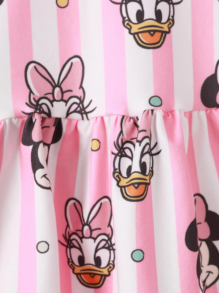 Disney Mickey and Friends Toddler Girl Daisy Polka Dot/Stripe Digital Print Dress Pink
