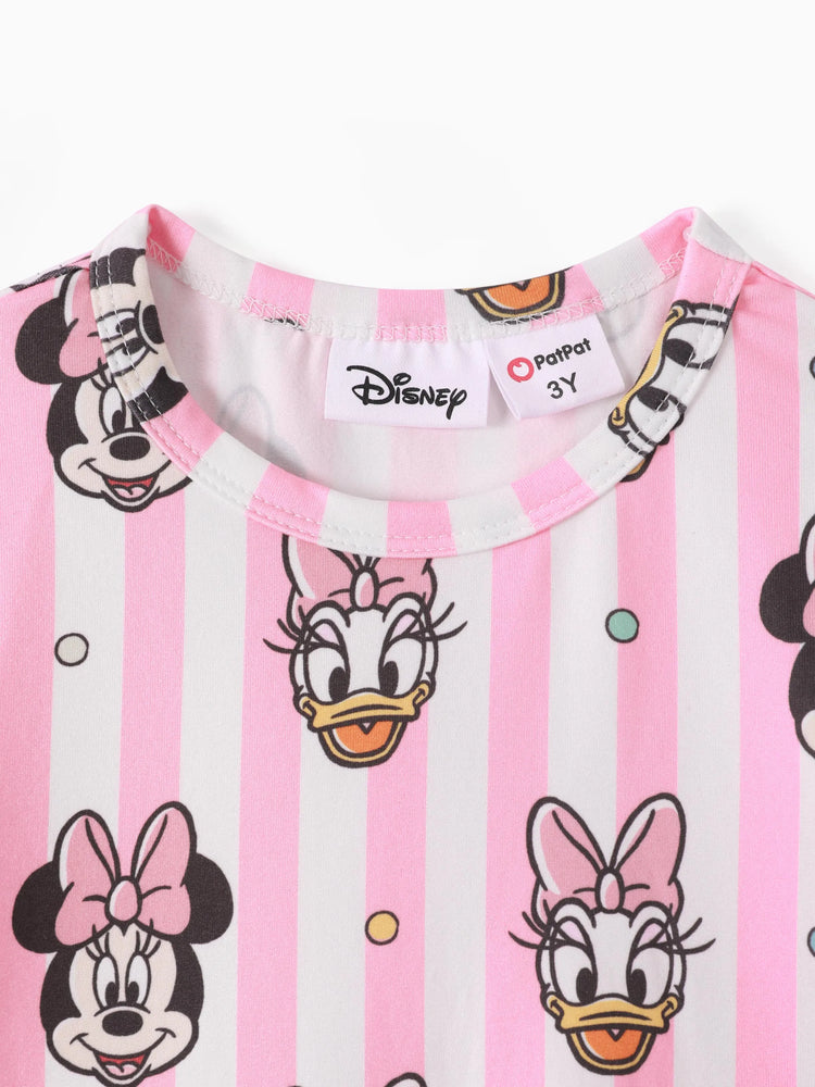 Disney Mickey and Friends Toddler Girl Daisy Polka Dot/Stripe Digital Print Dress Pink