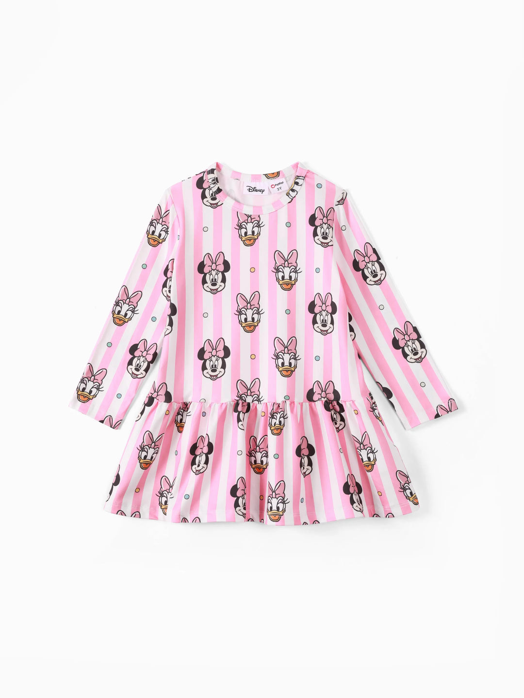 Robe Disney Mickey et ses amis pour petite fille, imprimé numérique à pois et rayures, rose