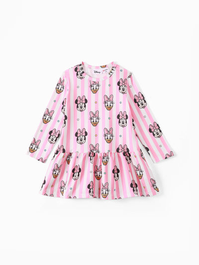 Robe Disney Mickey et ses amis pour petite fille, imprimé numérique à pois et rayures, rose
