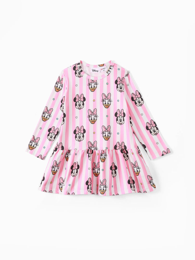 Disney Mickey and Friends Toddler Girl Daisy Polka Dot/Stripe Digital Print Dress Pink