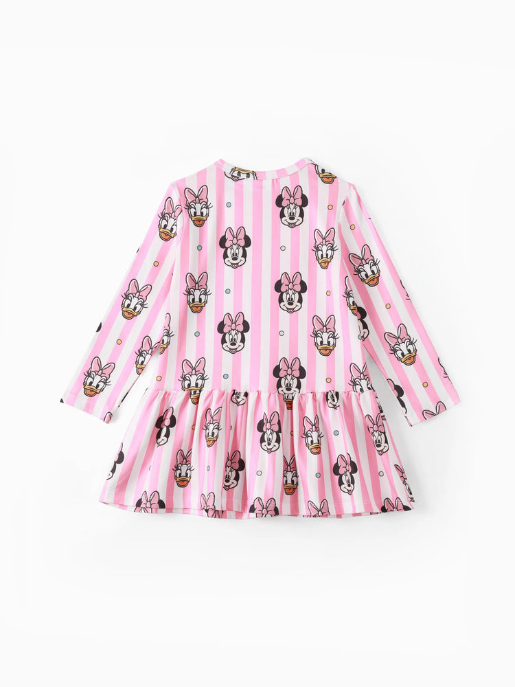 Disney Mickey and Friends Toddler Girl Daisy Polka Dot/Stripe Digital Print Dress Pink
