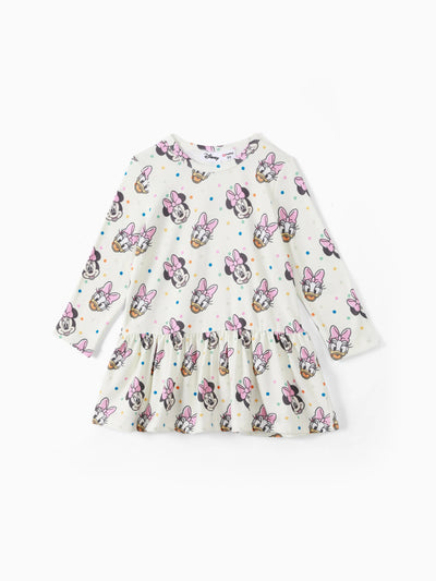 Robe Minnie à pois et rayures pour petite fille Disney Mickey et ses amis, imprimé numérique, abricot