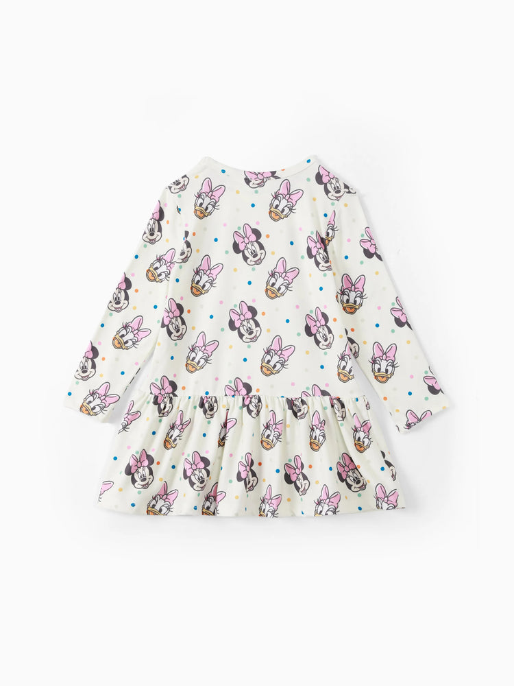 Disney Mickey and Friends Toddler Girl Minnie Polka Dot/Stripe Digital Print Dress Apricot