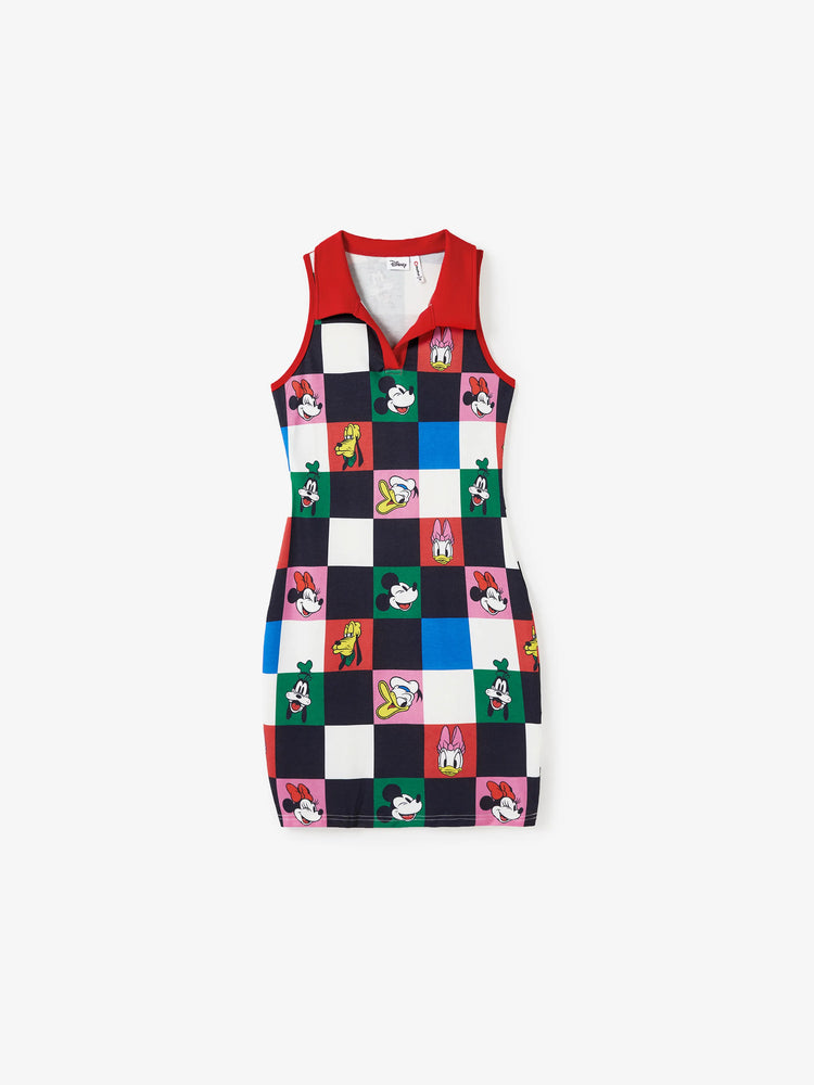 Mommy and Me Disney Mickey and Friends Family Matching Naia™ Colorful Checkered Pattern Top/Sleeveless Dress/Onesie Multi-color