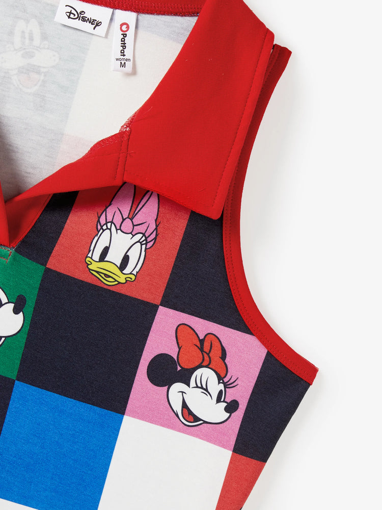 Mommy and Me Disney Mickey and Friends Family Matching Naia™ Colorful Checkered Pattern Top/Sleeveless Dress/Onesie Multi-color