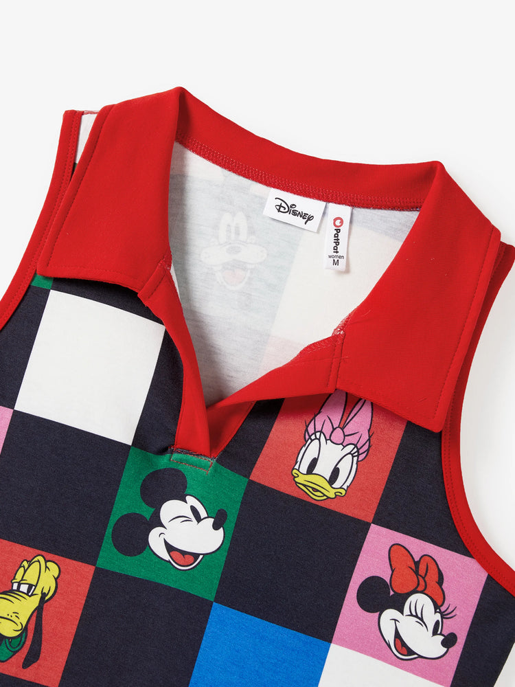 Mommy and Me Disney Mickey and Friends Family Matching Naia™ Colorful Checkered Pattern Top/Sleeveless Dress/Onesie Multi-color