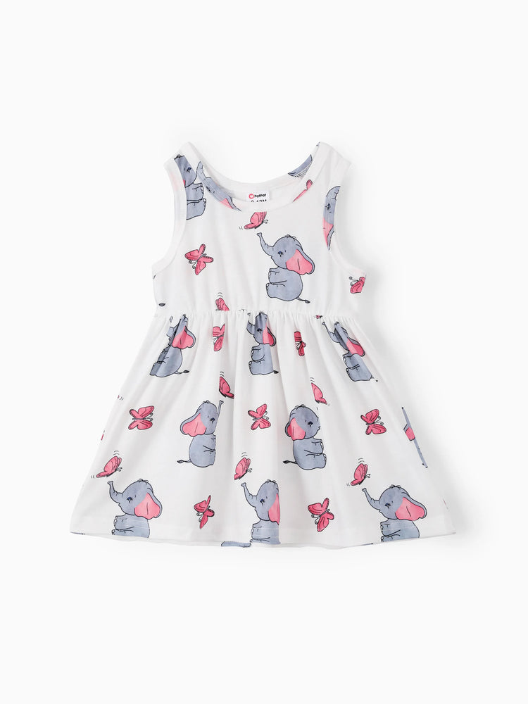 2 Stück Baby Mädchen Rosa Strickjacke und Elefantendruck Kleid Set rosa