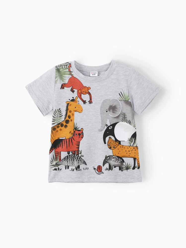 Ensemble 2 pièces t-shirt et short à imprimé animal ludique pour tout-petit garçon, gris
