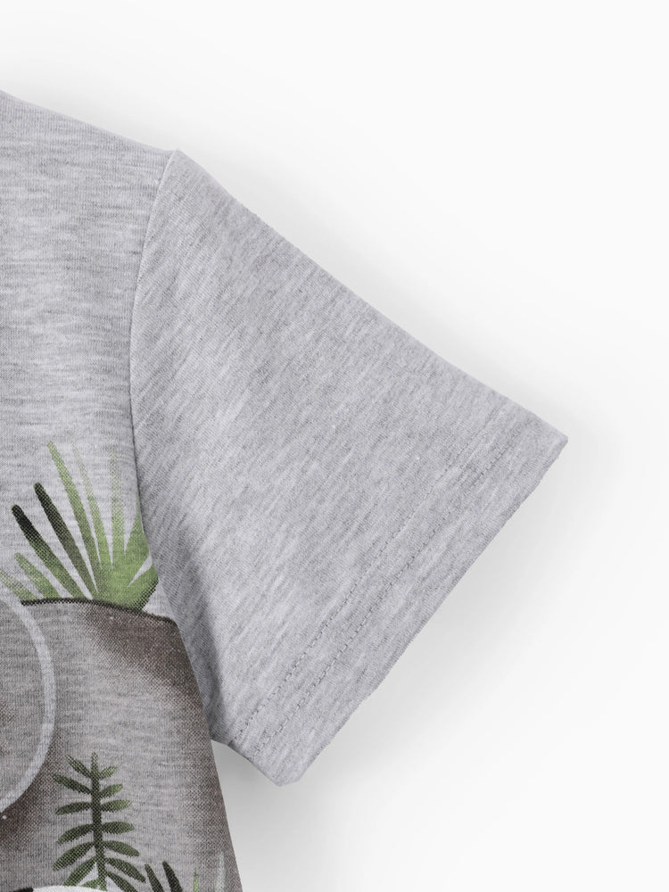 Ensemble 2 pièces t-shirt et short à imprimé animal ludique pour tout-petit garçon, gris