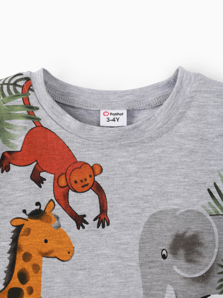 Ensemble 2 pièces t-shirt et short à imprimé animal ludique pour tout-petit garçon, gris