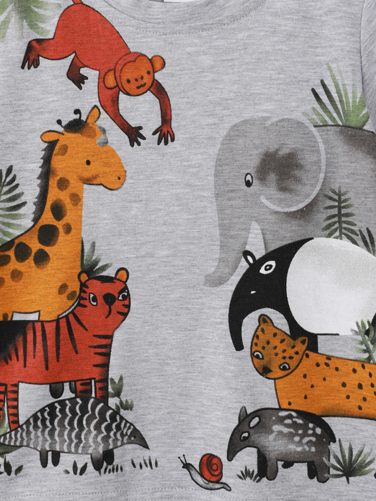 Ensemble 2 pièces t-shirt et short à imprimé animal ludique pour tout-petit garçon, gris