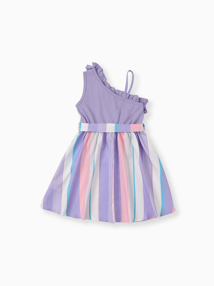 Robe nuisette à volants et rayures colorées pour fille, violette