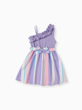 Robe nuisette à volants et rayures colorées pour fille, violette