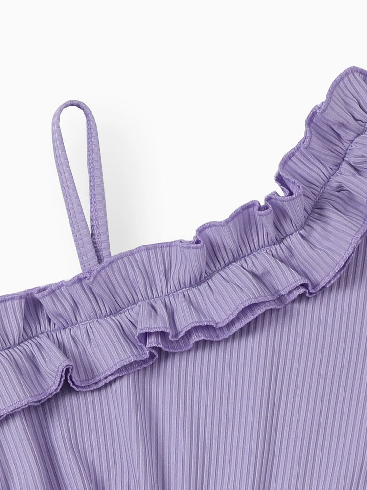 Robe nuisette à volants et rayures colorées pour fille, violette