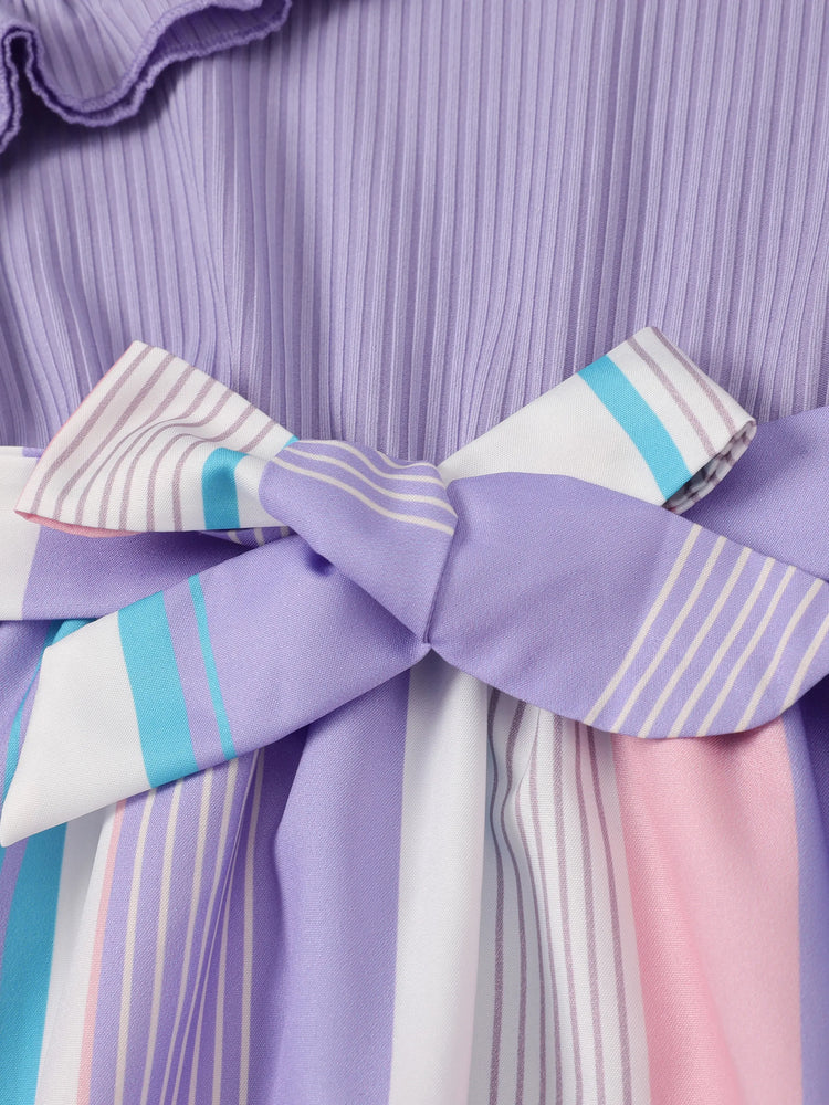 Robe nuisette à volants et rayures colorées pour fille, violette