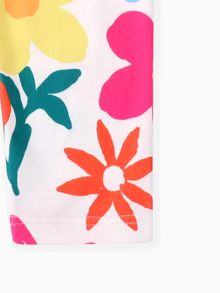 Conjunto de 2 piezas de camiseta con diseño de lazo y leggings con estampado floral para niña pequeña Roseo