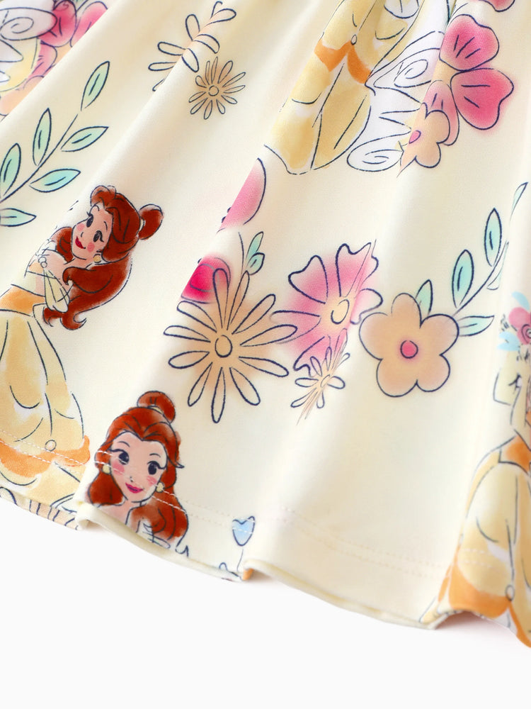 Robe à volants imprimée Disney Princesse Belle pour bébé fille, jaune