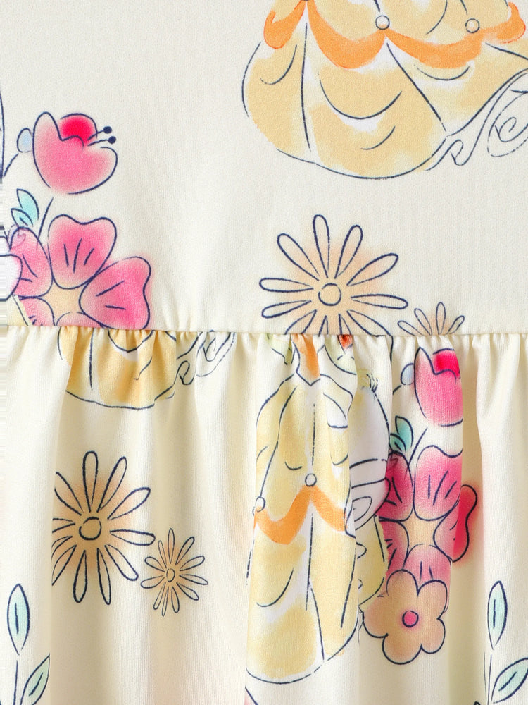 Robe à volants imprimée Disney Princesse Belle pour bébé fille, jaune