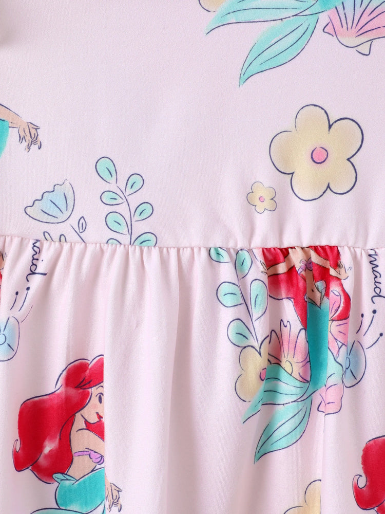 Robe à volants imprimée princesse Disney Ariel pour bébé fille, rose
