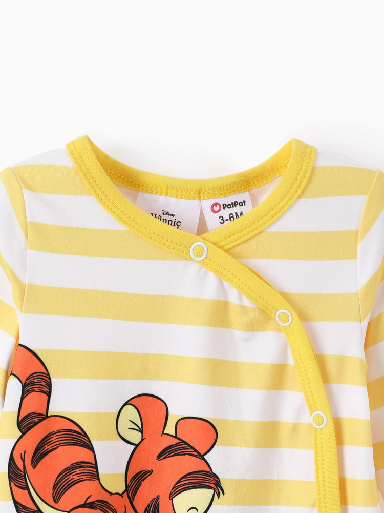 Disney Winnie the Pooh Baby Girl/Boy Stripe & Character Print Long-sleeve Jumpsuit Yellow