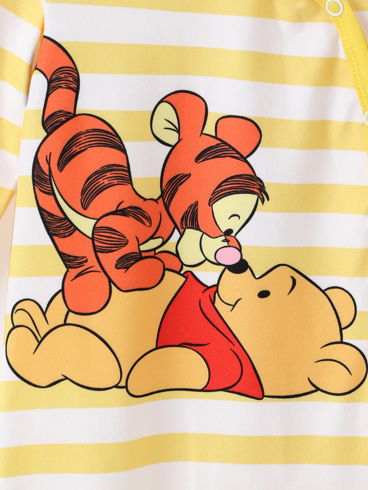 Disney Winnie the Pooh Baby Girl/Boy Stripe & Character Print Long-sleeve Jumpsuit Yellow