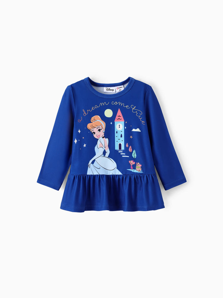 Disney Princess Toddler Girl 2pcs Cinderella Print Peplum Tee and Stripe Pants Set Deep Blue