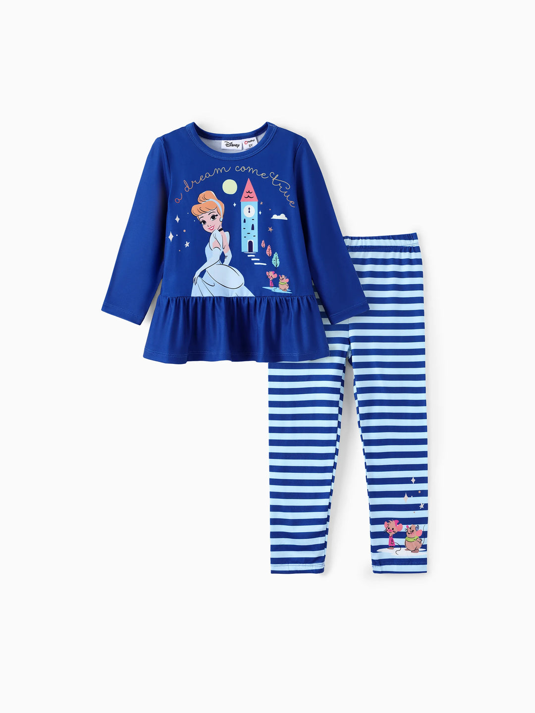 Disney Prinzessin Mädchen 2tlg. Cinderella Druck Peplum-Shirt und gestreifte Hose Set Dunkelblau