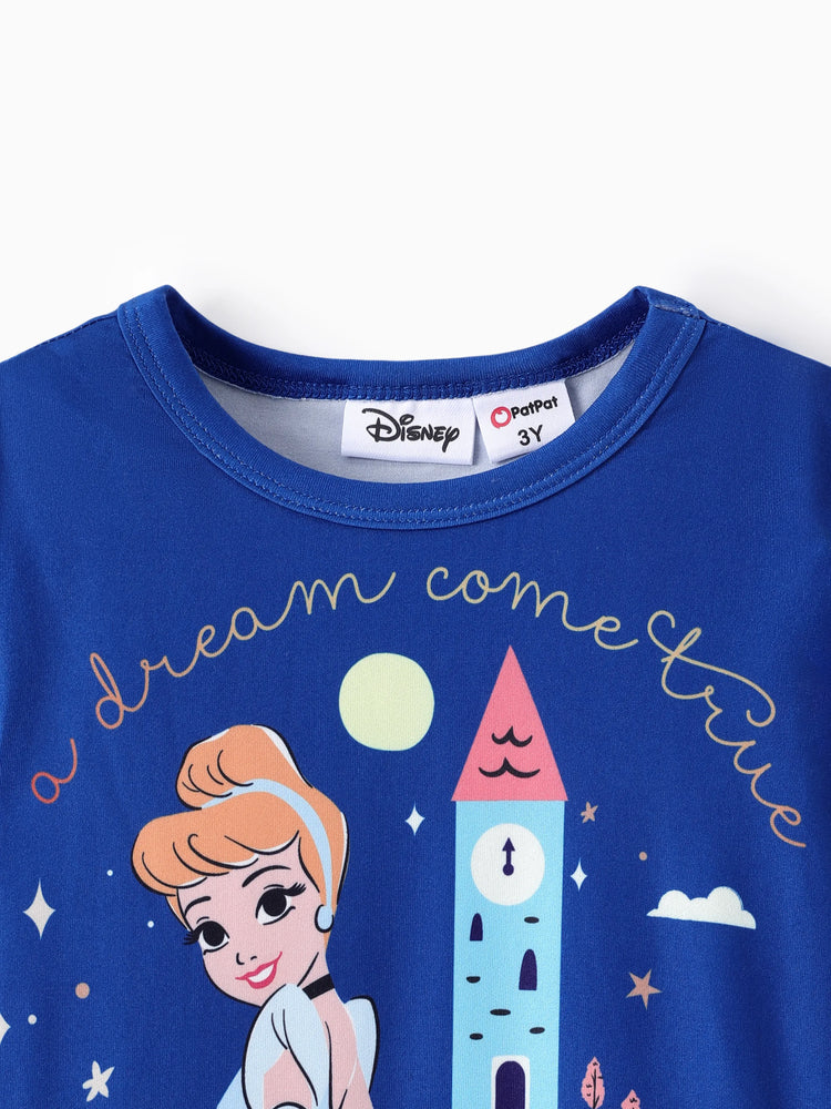 Disney Princess Toddler Girl 2pcs Cinderella Print Peplum Tee and Stripe Pants Set Deep Blue