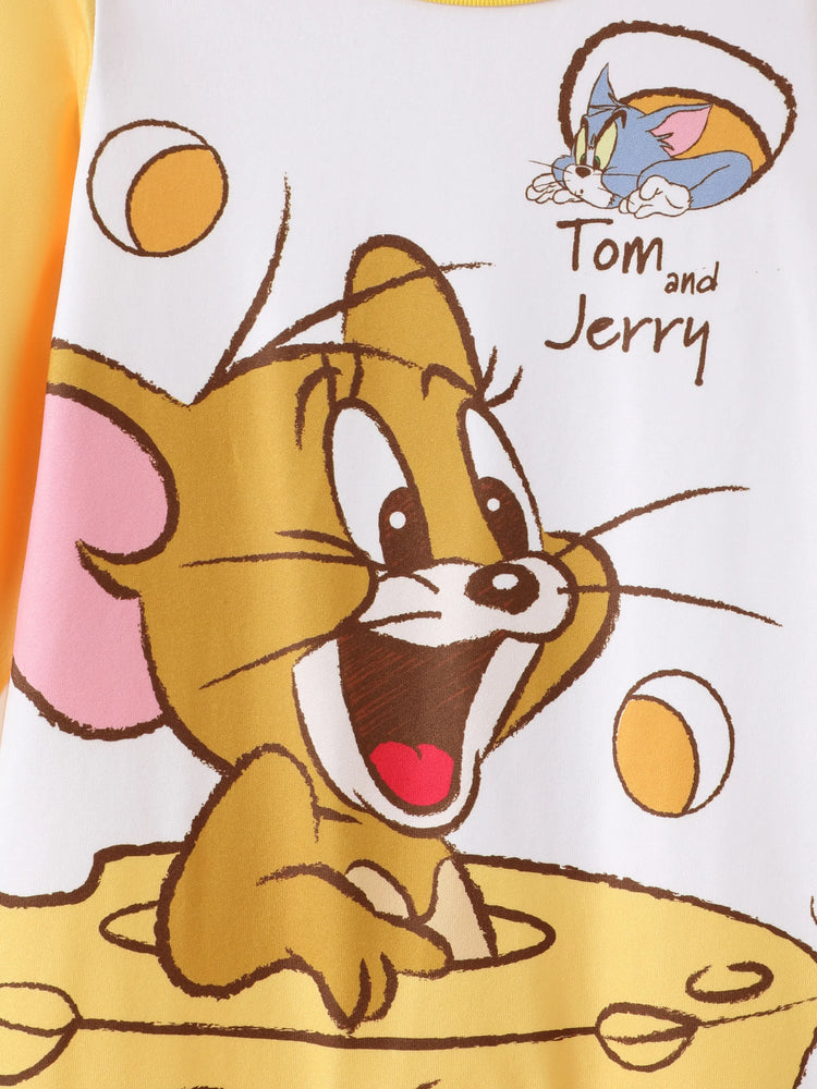 Combinaison imprimée Tom et Jerry pour bébé garçon/fille, motif mignon, jaune
