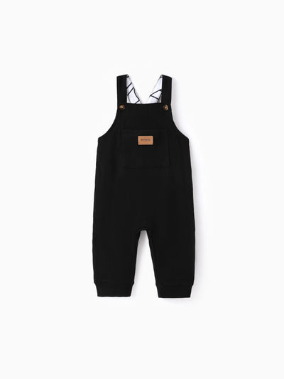 Baby Boy Waffle Letter Patched Pocket Front Overalls Black