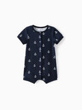 Barboteuse à manches courtes et boutons-pression pour bébé garçon, imprimé/rayé, bleu saphir profond