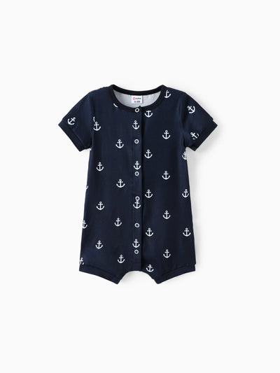 Barboteuse à manches courtes et boutons-pression pour bébé garçon, imprimé/rayé, bleu saphir profond