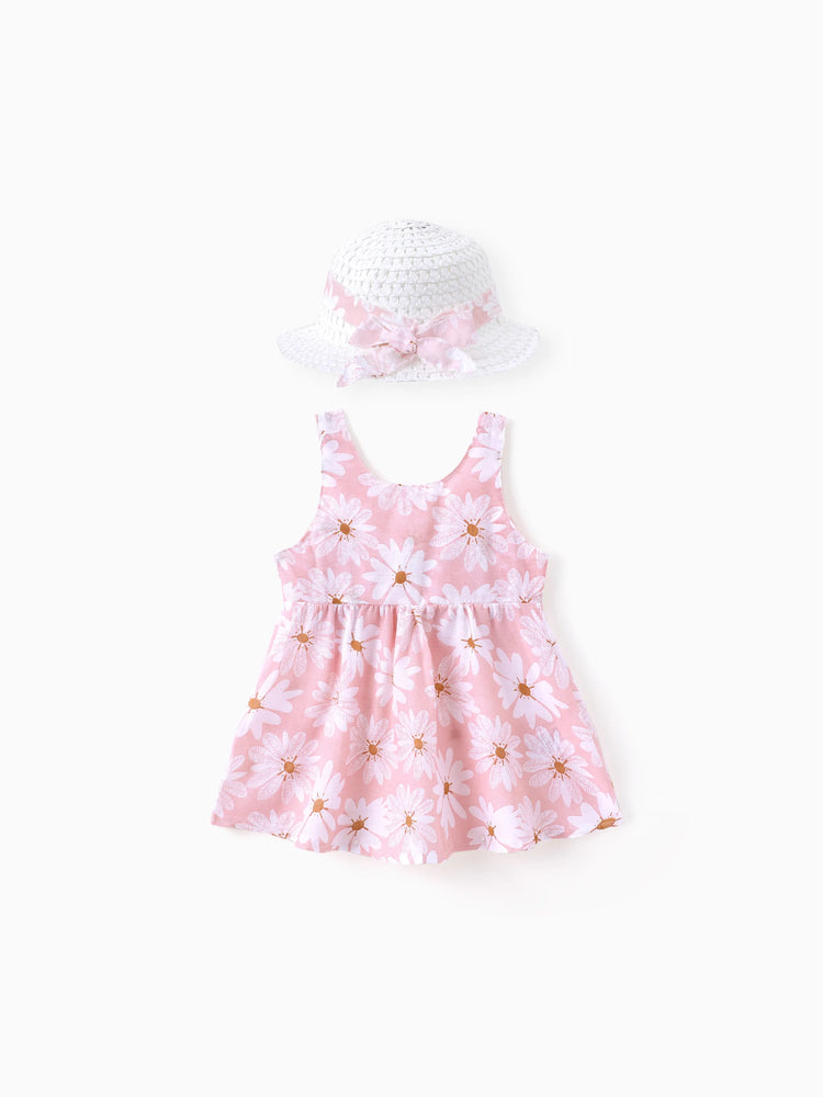 2pcs Baby Girl Little Daisy Bowknot Dress Set Pink
