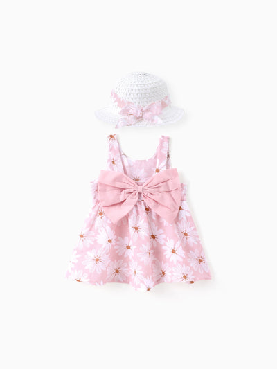 2 Stück Baby Mädchen Little Daisy Bowknot Kleid Set rosa