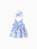 2pcs Baby Girl Little Daisy Bowknot Dress Set Blue