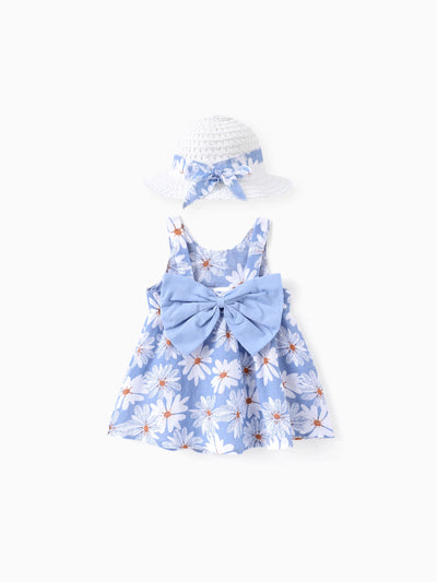 2 Stück Baby Mädchen Little Daisy Bowknot Kleid Set blau