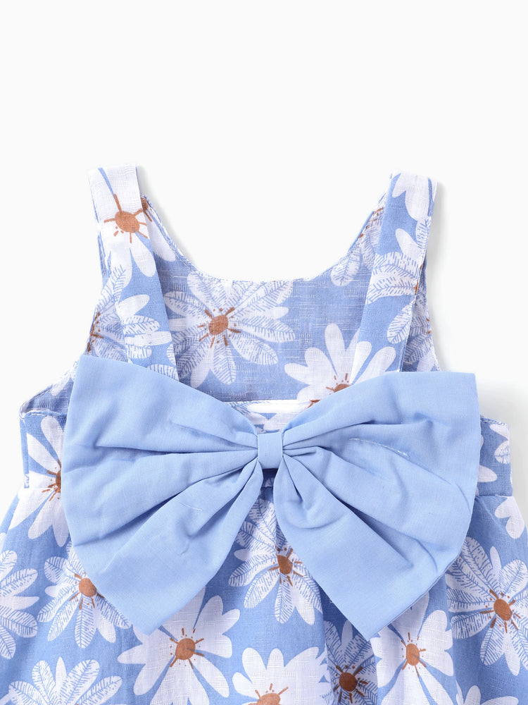 2pcs Baby Girl Little Daisy Bowknot Dress Set Blue